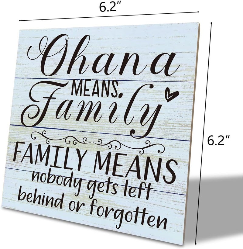 SUSZDOU Family Wooden Plaque, “Family Means Nobody Gets Left Behind or Forgotten”, 6.2x6.2 Inch Table Art Sign, Farmhouse Quote Decor for Living Room or Home Tabletop F - Image 2